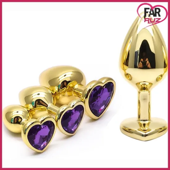 Farruz 3'lü Kalp Şekilli Gold (Altın) Renk Anal Plug