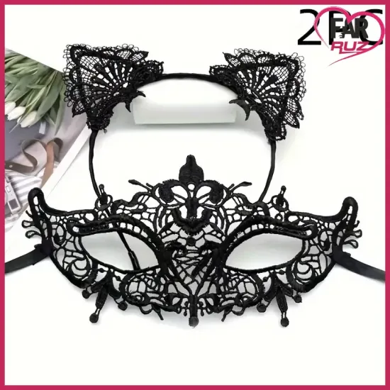 Maskeli Balo Siyah Dantel Maske ve Taç Takımı Maskeli Balo Siyah Dantel Maske ve Taç Takımı