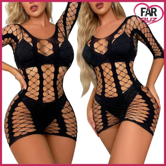 Seksi Hollow Out Geniş File Mini Elbise Seksi Hollow Out Geniş File Mini Elbise
