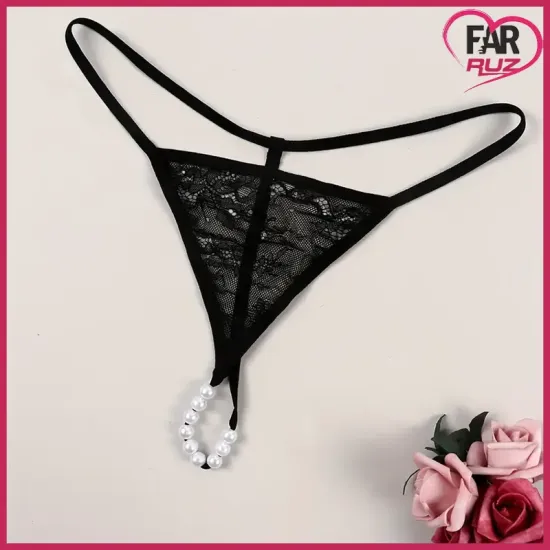 Siyah Dantel & İnci Süslemeli G-String Siyah Dantel & İnci Süslemeli G-String