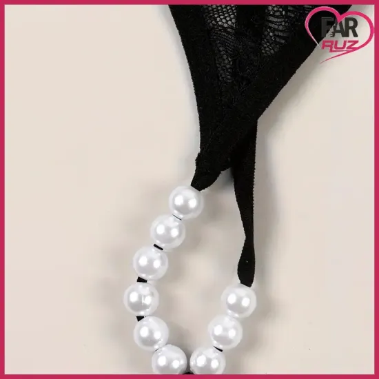 Siyah Dantel & İnci Süslemeli G-String Siyah Dantel & İnci Süslemeli G-String